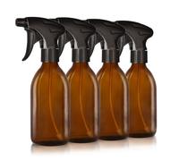 Oputec Lot de 3 flacons pulvérisateurs en verre ambré de 250 ml à remplir avec tête de pulvérisation ergonomique - Flacons pulvérisateurs d'eau en verre rechargeables de qualité supérieure pour