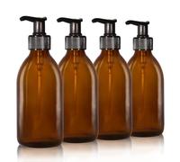 Oputec Lot de 4 distributeurs de savon en verre de 250 ml + étiquettes : extra économiques jusqu'à -70 % - Bouteilles de shampoing à remplir comme distributeur de savon pour les mains, distributeurs à