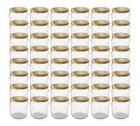 Oputec Lot de 48 bocaux de conservation de 360 ml avec couvercles à visser dorés - Parfaits pour les confitures, les confitures et plus encore, bocaux de conservation avec couvercle, parfaits comme