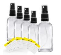 Oputec Lot de 5 flacons pulvérisateurs en verre de 30 ml avec atomiseur - Flacons en verre transparent avec tête de pulvérisation fine - Petit flacon pulvérisateur à pompe à remplir