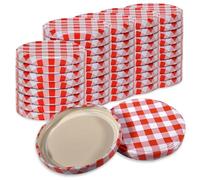 Oputec Lot de 50 couvercles à visser TO 82 à carreaux rouges et blancs - Couvercles de rechange pour bocaux de conservation | Couvercles Twist Off hermétiques et adaptés à un usage alimentaire |