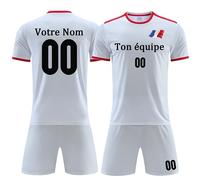 OPUTWDF Maillot Football Personnalisé Nom Numéro Logo de l'équipe Blanc, Taille S, Unisex Enfant, Manche Courte, Polyester, Respirant, Extensible, Absorbant la Transpiration, Personnalisable