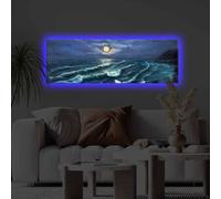 Opviq, 3090KTLGDACT - 006, Peinture décorative sur toile éclairée par LED, 100 % POLYESTER-CANVAS, Multicolore, 30 x 90 cm