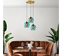 Opviq Chandelier bleu élégant, hauteur réglable 40-120 cm, corps en métal, capuchon Ø 20 cm, 3 ampoules E27 max. 40 W, parfait pour les espaces de vie modernes | Indice IP20