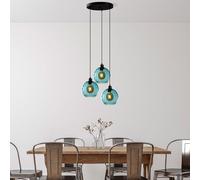 Opviq Chandelier bleu élégant, hauteur réglable 40-120 cm, corps en métal, capuchon Ø 20 cm, 3 ampoules E27 max. 40 W, parfait pour les espaces de vie modernes | Indice IP20