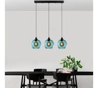 Opviq Élégant lustre bleu, hauteur réglable 40-120 cm, corps en métal, 3 douilles E27, 70 x 20 x 120 cm, parfait pour les espaces de vie modernes, IP20