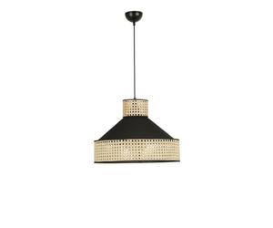 Opviq Élégant Lustre bohème, rotin et Noir, 40 cm de diamètre, Hauteur réglable 70 cm, Douille E27, Parfait pour la décoration d'intérieur scandinave