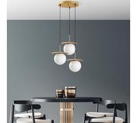 Opviq Élégant lustre doré, hauteur réglable 45-110 cm, corps en métal, 55 x 55 x 110 cm, 3 douilles E27, parfait pour les espaces de vie modernes, indice IP20