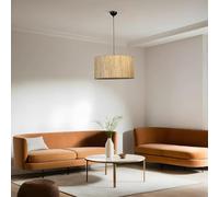 Opviq Élégant lustre en métal avec capuchon en bambou, 45 cm de diamètre, hauteur réglable, douille E27, finition chêne et noir | Parfait pour les espaces modernes, indice IP20