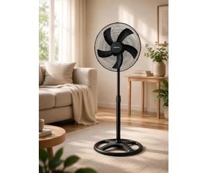 Opviq Kumtel Ventilateur réglable noir, 60 W, 50 x 50 x 132 cm, 3 vitesses, oscillation à 70°, protection contre la surchauffe, design moderne