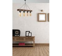 Opviq Lustre rustique industriel - Corps en bois avec capuchon en verre - Longueur : 85 cm - Hauteur : 70 cm - Réglable - Finition jaune - Culot E27 - Maximum 40 W - 220-240 V