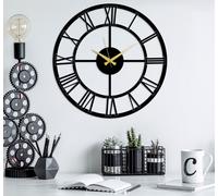 Opviq, Pari, horloge murale décorative en métal, noir, 100 % METAL, 49 x 49 cm