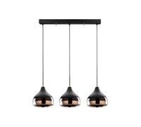 Opviq Suspension en métal à hauteur réglable YILDO - 3 abat-jours - L. 67 x H. 25/111 cm - Noir et cuivré