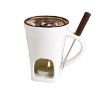 Opvonxeh Chocolate Fondue Cup, Ceramic Mug with Fork and Candle, Compact Serving Set, Personal Chocolate Melting Pot for Dessert Celebration, Family Gathering Fun, Home, Holiday Parties Sharing
