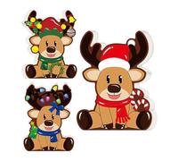 Opvonxeh Christmas Deer Decor,Cute 2D Deer Tiered Tray Decorations | 3 Pieces Farmhouse Table Decor - for Holiday Indoor Party Desktop Bookshelf Mantel Entryway TV Cabinet Tiered Tray