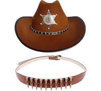OPVXZAD 2pcs Chapeau de Cowboy Brun Ceinture Set Chapeau pour Femme Aspect Cuir,Ceinture Holster Cowboy, Accessoire pour Fête Western, Cosplay, Fête à thème, Carnaval,Mardi Gras