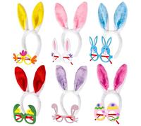OPVXZAD Lot de 12 bandeaux oreilles de lapin de Pâques avec lunettes, serre-tête oreilles de lapin pour Pâques, fête de famille, décorations de Pâques, anniversaire, cosplay