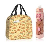 OPVXZAD Sac à Lunch Isotherme Capybara avec Gourde Capybara 500ml Porte-Repas Isolé Portable Idéal pour Adolescents Hommes Femmes Garçons Filles École Randonnée Pique-nique Cadeaux Anniversaire