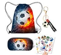 OPVXZAD Trousse à Crayons Football, Football Sac à Cordon, Un Porte-Clés Et des Autocollants, Grande capacité étui à Crayons, Kit De Fournitures Trousse Scolaire pour Enfants Garçons