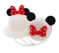 OPVXZADEnsemble Chapeau en Paille et Sac à Main pour Filles,Chapeau de Soleil Ensembleavec Design Noeud d'oreille de Rat pour 4-8 Ans Vacances Plage Voyage Randonée
