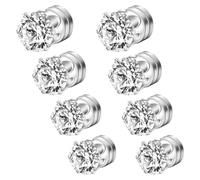 OPVYAEU 4 paires de 5/6/7/8mm Boucles d'oreilles Magnétique en Acier Inoxydable pour Femme Homme Fille Boucle d Oreille Aimant Sans Trou Boucle d'oreille Clip Non Piercing Zirconium Ronde Clou Argent