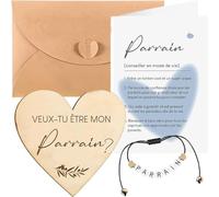 OPVYAEU Cadeau Parrain Comprend Bracelet Plaque en Bois en Forme de Coeur Carte de Définition et Enveloppes Veux tu Être Mon Parrain Demande pour Ami Homme