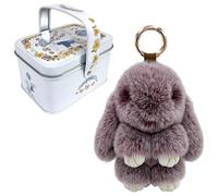 OPVYAEU Porte Clé Peluche Lapin avec Boîte en Métal Charm Sac à Main Pendentif Lapin Mignon Porte-Clés Peluche Lapin de Pâques Accessoire Sac Kawaii