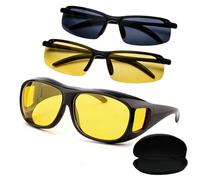 OPVYAEU Set 3 pièces 1 Lunettes de Soleil + 2 Lunettes de Vision Nocturne + Étui à Fermeture Éclair, ajustable pour conduite de nuit protection yeux femmes hommes