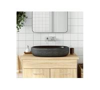 vidaXL - Vasque à poser ovale 59x40x14 cm céramique gris et noir avec trou de vidange