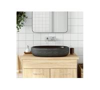 vidaXL Vasque à Poser, Évier de Salle de Bain avec Trou de Vidange, Lavabo avec Motifs Toilette Salle d'Eau, Gris et Noir Ovale 59x40x14 cm Céramique