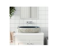 vidaXL Vasque à poser 155099 – Ovale céramique sable et bleu 59x40x14 cm avec trou de vidange