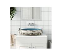Vasque à Poser Évier Lavabo Salle de Bain Sable et Bleu Ovale Céramique vidaXL