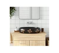 vidaXL Vasque à poser noir et bleu ovale 59x40x15 cm céramique