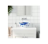 vidaXL Vasque à poser blanc et bleu rond ?41x14 cm céramique