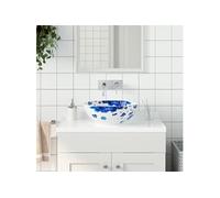 vidaXL Vasque à poser ronde Ø41×14 cm céramique avec trou de vidange blanc et bleu