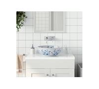 Opzetwasbak rond Î¦41x14 cm keramiek wit en blauw155049