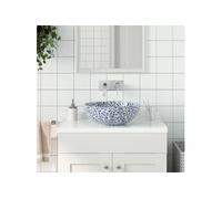 vidaXL Vasque à poser ronde 41x14 cm céramique – Blanc et bleu – Motifs vintage