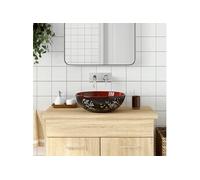 vidaXL Vasque à poser ronde Φ41x14 cm en céramique – Noir et Rouge avec trou de vidange