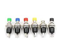 OQATNXUR 10 unités PBS-110 Mini DIY 7 mm Fil 2 broches Interrupteur à bouton momentané Rouge Noir Bleu Jaune Vert Auto-repos Marche/Arrêt (Noir, 6 pièces-Normal Close)