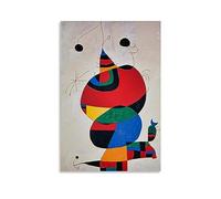 OqcEha Joan Miro Peinture sur toile abstraite représentant une femme, un oiseau, une étoile et un défilement - Décoration murale pour salon - 30 x 45 cm
