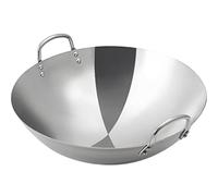 OQHAIR Wok en Acier Inoxydable Non Enduit Wok Commercial Chinois Double Oreille 40cm 47cm Polissage Facile à Nettoyer Non magnétique Augmentation Épaisse Wok Antiadhésif Convient aux Cuis
