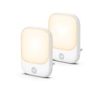 OQIMAX 2PCS Veilleuse LED, Lampe Prise de Nuit avec Détecteur de Mouvement, 5 Niveaux Luminosités, Capteur de Crépuscule, Veilleuse Enfant Plug and Play pour Couloir, Chambre, Cuisine, Blanc Chaud