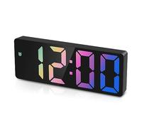 OQIMAX Horloge Numérique, Réveil Numérique avec Écran LED Affiche Température et Date, Fonction Snooze, Alimenté par USB/Batterie, Commande Vocale, Petit Reveil Matin, Noir et Chiffres Colorés