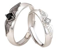OQKAHIV 1 paire bagues assorties pour homme et femme, alliance mariage pour couple, bague couple Ange diable, Réglable - Noir et argenté - Aile de dragon - Bague de promesse de mariage pour lui et son