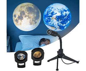 OQSM Earth Moon Projection LED Lamp,360°Rotatable 3D Photo LED Lamps with Bracket LED Projector Night Light Decor Bedroom,3D Earth Moon Planets Kids Night Lights for Bedroom (Earth+Moon Chip)
