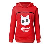 OQSM Fluffsy Cat and Dog Pouch Hoodle,Cat Dog Kangaroo Pouch Holder Sweatshirt,Casual Sweatshirt Unisex (Red,M)