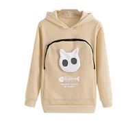 OQSM Fluffsy Cat and Dog Pouch Hoodle,Cat Dog Kangaroo Pouch Holder Sweatshirt,Casual Sweatshirt Unisex (Beige,L)