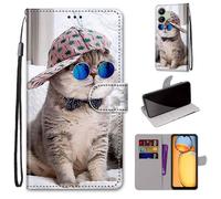 Oque pour Xiaomi Redmi 13C 4G/5G/Poco C65 Coque,Etui Protection Housse Premium en Cuir PU,Pochette Fermeture Magnétique Chat cool