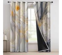 Or 100% Rideau Occultant 140L X 200H Cm (2 Panneaux) Style d'art Moderne Motif À L'Encre Lignes Dorées - Rideaux Isolants Thermiques, Anti-Chaleur & Anti-Froid, Œillets Modernes pour Chambre, Salon