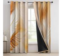 Or 100% Rideau Occultant 140L X 200H Cm (2 Panneaux) Style De Luxe Léger Plumes Texture - Rideaux Isolants Thermiques, Anti-Chaleur & Anti-Froid, Œillets Modernes pour Chambre, Salon